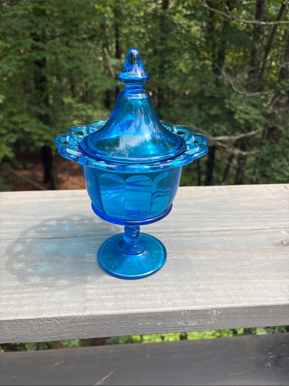 Vintage Blue Imperial Glass Laced Edge Compote!